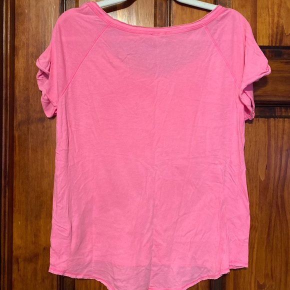 Hollister Hot Neon Pink Short Sleeve T-Shirt 19 Wide Neck Off-Shoulder Tee M - Picture 2 of 4